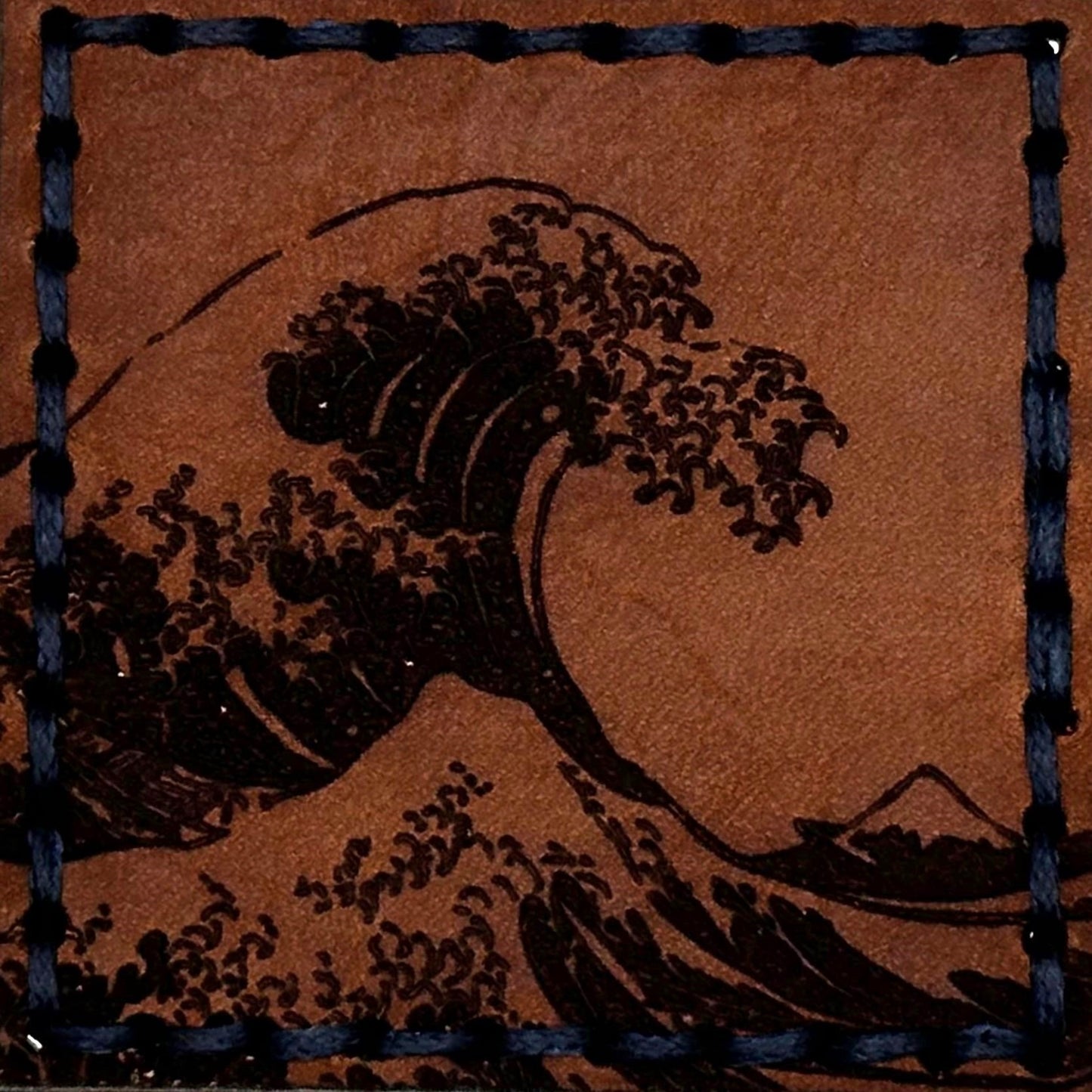 Brown Leather Great Wave Velcro Morale Patches