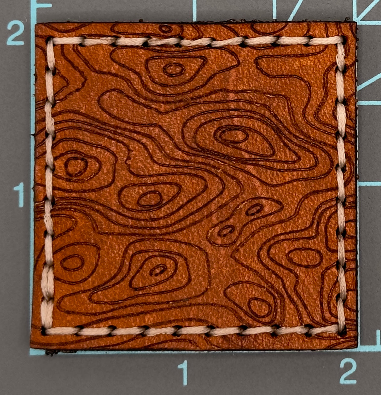 2"x2" Brown Leather Topo/Cream Thread